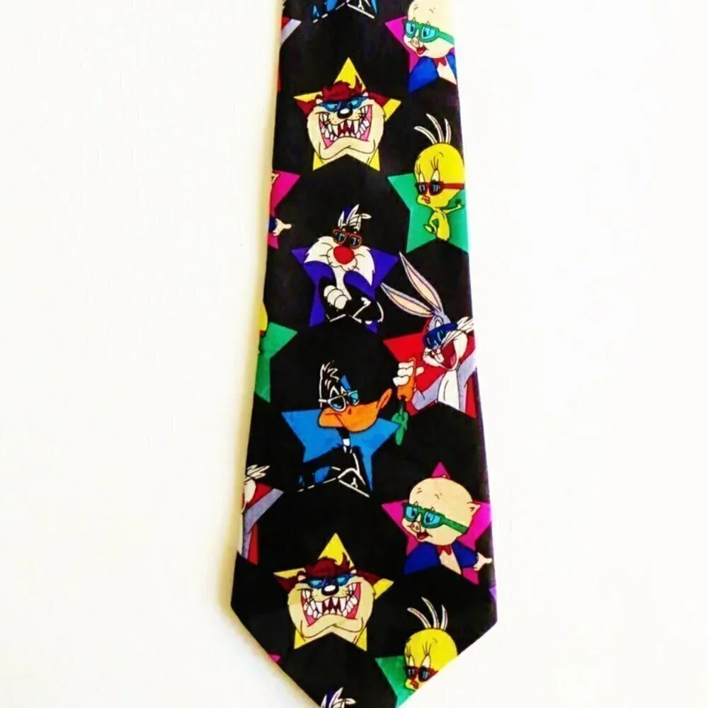 Vintage 90's Necktie Looney Tunes Mania Bugs Bunny Eyeglasses Cartoon Si…